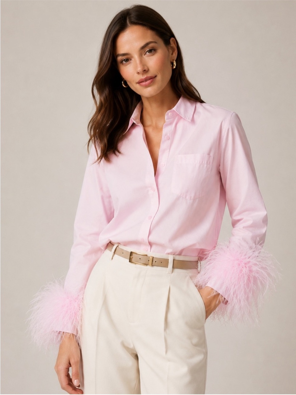 J.Crew Collection Feather-trim cotton poplin button-up shirt Size4 pink NWT